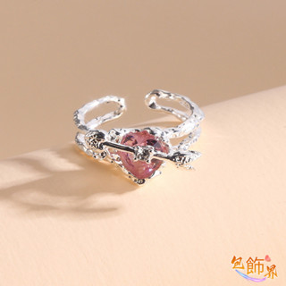 【包.飾.界】日韓少女心粉色戒指 愛心戒指 新品指環時尚情侶一箭穿心戒指送女友