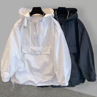 潮牌款韓係ins加肥大碼200-300斤工裝設計拚接衝鋒衣風衣連帽外套七夜星男女裝