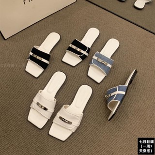 七日鞋舖臺灣出貨🔥涼拖鞋 一字拖 女鞋 拖鞋 法式平底一字拖鞋女鞋2025年夏季新款方頭露趾百搭外穿仙女風涼拖
