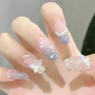 ⭐新店開業⭐穿戴假指甲珍珠蝴蝶穿戴甲甲片美甲長寬芭蕾甲法式假指甲鑽飾美甲