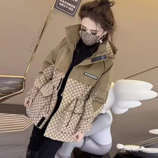 LanFa時尚女裝/外套女 春秋外套 休閒外套 韓版薄外 夾克春秋寬鬆外套女減齡新款拼色長袖風衣連帽時尚