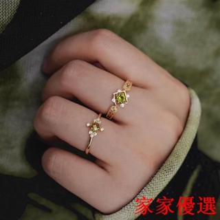 😍限時優惠😍免運 橄欖綠鋯石開口戒指女輕奢ins小眾設計高階感復古精緻食指戒指環
