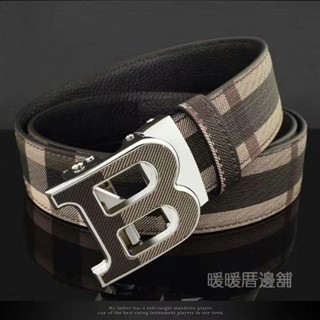 皮帶男士B字母潮流潮款格紋韓版腰帶男真皮自動扣平滑扣西裝褲帶