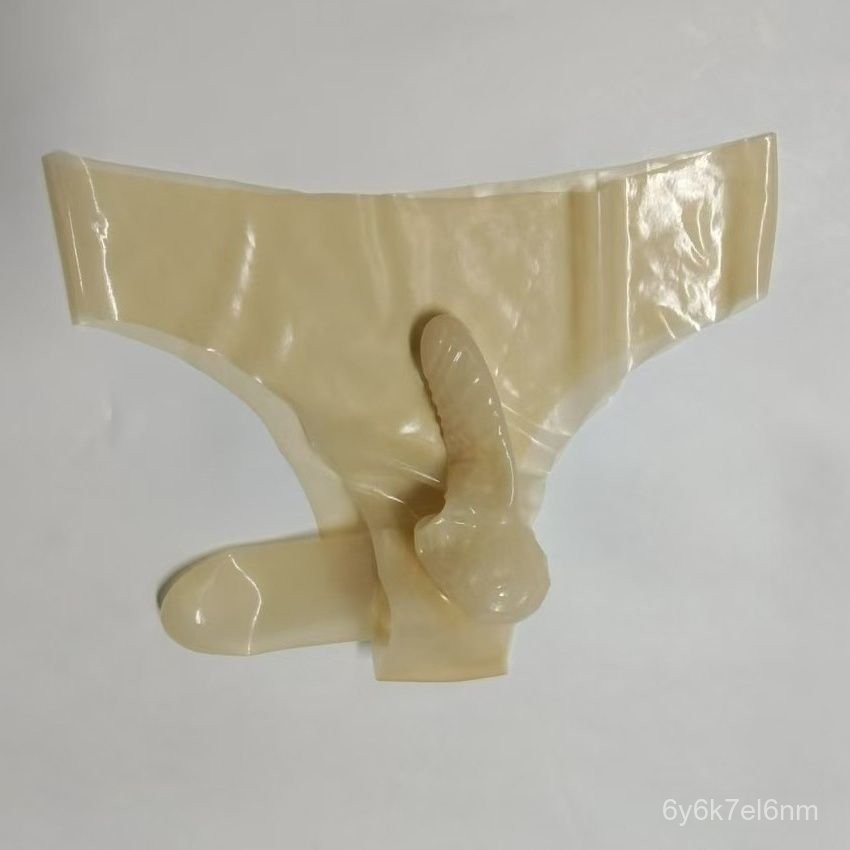 迷人貓家-乳膠內褲 透明色乳膠內褲帶JJ套肛套,男乳膠短褲三角褲
