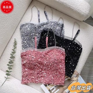 【限時特賣】美背背心網紅爆款夏季新款閃亮片網紅短版抹胸上衣女ins潮sdaw