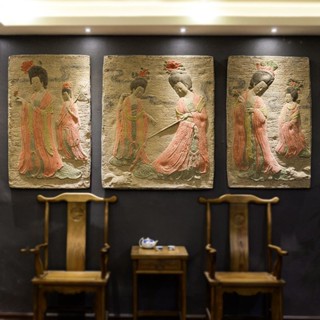 上新#唐朝仕女圖浮雕大氣立體掛畫仿古軟裝壁飾玄關店背景墻無框畫