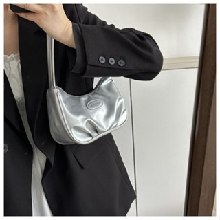 APT2025小眾褶皺出行銀色小方包腋下包手提法棍美拉德包韓式女包