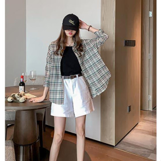 格子襯衫女 女生襯衫 長袖襯衫 外搭襯衫 涼感襯衫 韓係襯衫 防曬襯衫 夏款複古港味格子襯衫女薄款中長款襯衣防曬衫上衣