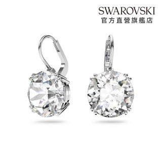 【施華洛世奇SWAROVSKI】Millenia 水滴形耳環 圓形切割 白色 鍍白金色 水晶 生日禮物 官方直營