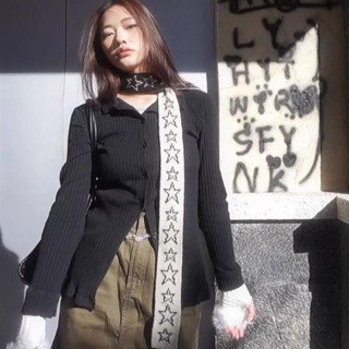 😀限時5折😀免運 五角星撞色圍巾/灰色粉色Y2k辣妹千禧針織朋克秋冬穿搭韓版廢土風
