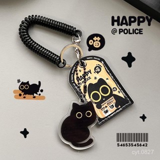 臺灣出貨 【店鋪熱銷】HAPPY原創通緝小黑貓門禁便攜卡套鑰匙扣掛件百搭包包配飾收納套