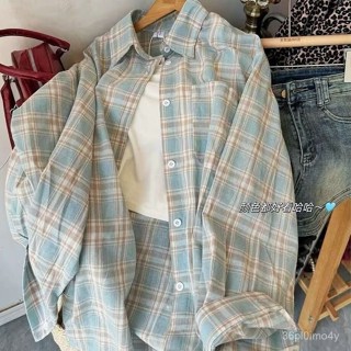 【店鋪熱銷】美式格子寬鬆襯衫秋季新款慵懶休閒寬鬆中長款襯衣長袖外套上衣潮🔥509🔥aaa V0LL