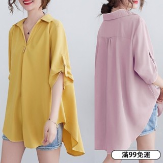 ⭐️24H出貨⭐️大尺碼襯衫 雪紡襯衫女夏季 短袖襯衫 襯衫女 韓版上衣 襯衫 女裝 大碼寬鬆顯瘦收腰氣質a字襯衣 休閒