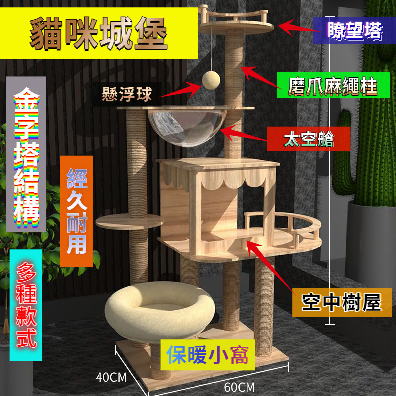 免運🚛【貓咪城堡】貓咪樂園 貓窩 貓爬架 大型貓窩 四季通用貓樹屋 貓咪太空艙 貓抓闆 貓別墅 貓玩具❤️打統編