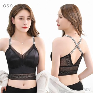Csn💗新款蕾絲美背大碼文胸V領性感裹胸 無鋼圈乳膠胸墊吊帶透氣內衣女