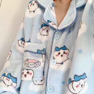【518】吉伊卡哇chiikawa珊瑚絨睡衣女秋冬季加厚保暖套裝可愛學生家居服