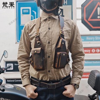 爆款🧺上新%復古酷潮設計頭層牛皮復古背帶腋下挎包手工真皮機車包機能工裝馬甲男士胸包潮/瑤瑤優品