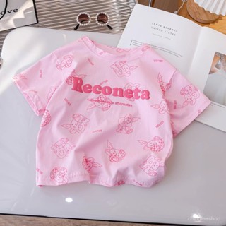 【CHINGLEESHOP】童裝2025新款夏季女童卡通拚色兒童印花T恤小童短袖寶寶洋氣上衣uio