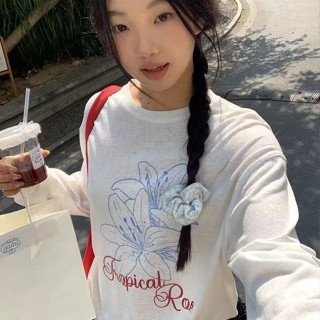 🟠ViVi SHOP🟠 橘子樹在哪兒韓係印花微透長袖T恤女春夏設計感寬鬆顯瘦防曬罩衫