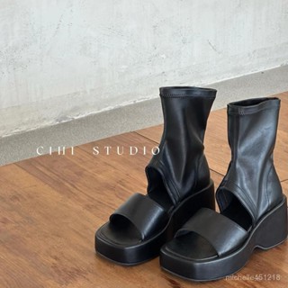 夜鶯時裝女裝店⭐臺灣出貨【品牌好評3.4萬+條】Cihi時裝涼鞋女款2025夏季新品增高厚底羅馬露趾褲管涼鞋女