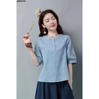 熱賣✨ 棉麻上衣女夏👚 民國中式唐裝女夏季復古棉麻茶服禪意漢服改良中國風女裝旗袍上衣
