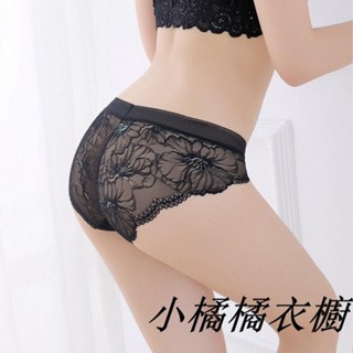 貼身好物性感蕾絲網紗內褲女 中腰無痕女士大尺碼內褲 透明誘惑火辣純棉襠三角褲 8色
