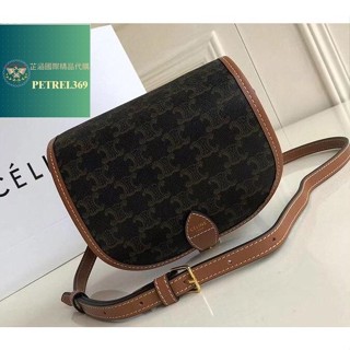 二手精品 賽琳 Celine Folco Triomphe經典凱旋門老花馬鞍包 郵差包 單肩斜揹包19150