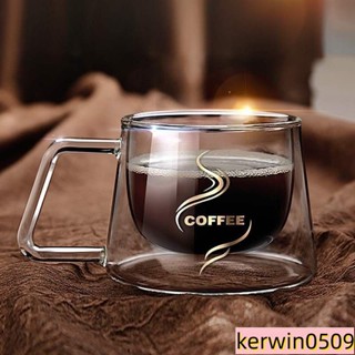 咖啡萃取杯 刻度杯 盎司量杯 簡約馬克杯雙層咖啡杯家用水杯防燙透明耐熱玻璃杯拿鐵牛奶杯歐風