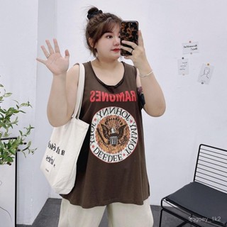 🔥新店特惠🔥 加大碼女裝 美式字母印花背心無袖T恤 韓版寬鬆休閒胖mm 小背心 上衣 女裝 背心女 無袖上衣 吊帶