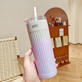 🍒新夏季水杯保溫杯女款加厚漸變色情侶上班族不銹鋼吸管咖啡杯ins