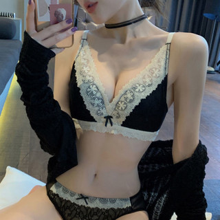 【lily】性感蕾絲純慾風內衣女無鋼圈小胸聚攏調整型收副乳少女文胸罩套裝 性感 集中內衣 內衣套組 文胸套裝