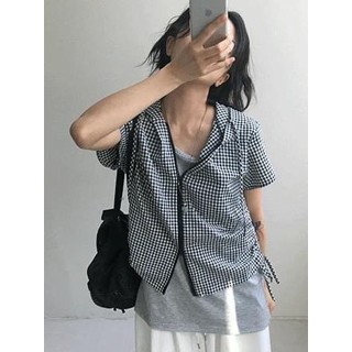 Codibook｜韓國 DAILYJOU 格紋兩穿式抓皺短袖夾克［預購］拉鍊外套 女裝