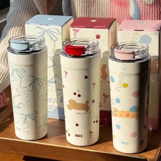 aks保溫杯 316不鏽鋼吸管杯 保溫瓶 隨行咖啡杯 可愛水杯 環保杯550ML FF05