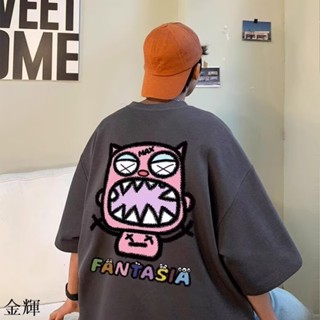【臺灣出貨】【M-5XL】美國卡通小怪獸印花純棉男士T恤超大運動短袖加大碼加大碼T恤圓領T恤時尚T恤男裝