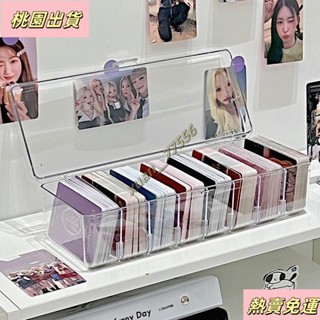 【臺灣發貨】透明翻蓋收納盒 亞克力多格分類整理 可拆卸擋板 防塵 3寸小卡 封口貼 貼紙 數據線 雜物收納