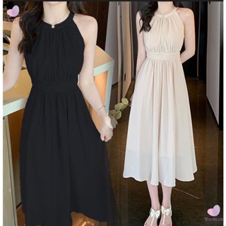 ✨臺灣直售✨ 洋裝 夏季女裝 大尺碼套裝 夏季套裝 居家服掛脖婚禮結婚登記杏色收腰垂感禮服派對舞會小黑裙節目表演黑色字裙