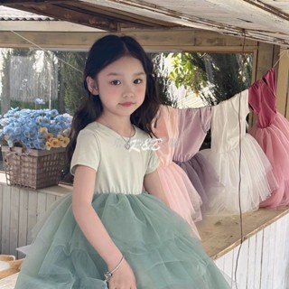 [塔塔·販賣美麗、超讚]女童紗拚接連衣裙 小女孩洋氣夏季公主裙 裙子兒童生日禮服 洋裝 新款