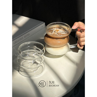 ZERO LIGHT復古毛毛蟲小眾ins風咖啡杯玻璃杯帶把手耐高溫水杯牛奶杯拿鐵杯