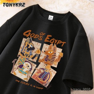 【桃園出貨🔥】TONYKRZ夏季歐美潮牌埃及法老印花休閒圓領短袖男女百搭寬鬆上衣