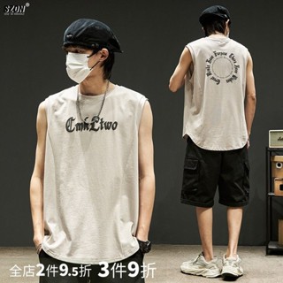 自由穿行🌟精品男裝【寬鬆舒適】坎肩背心男潮牌ins字母印花純棉寬肩砍袖夏季外穿寬鬆運動無袖T恤
