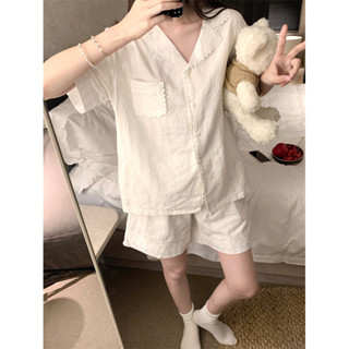 臺灣熱賣🔥臺灣熱賣🔥2025 少女復古愛心蕾絲花邊法式短袖短褲家居服睡衣套裝最殺價🔥最殺價🔥