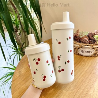 【熱賣】粗吸管奶茶杯 保溫杯430ml 750m 櫻桃保溫瓶 可愛水壺 咖啡杯不鏽鋼保溫壺 隨行杯 大容量水壺 吸管杯