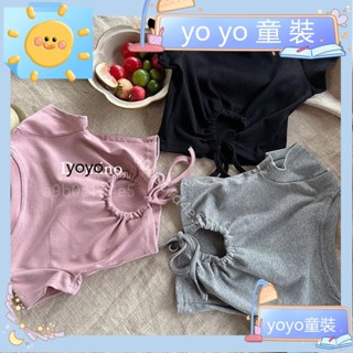 yoyo童裝✨純棉可愛洋氣~女童蝴蝶結露背T恤25夏季韓版短版短袖上衣純棉可愛洋氣打底衫潮2563