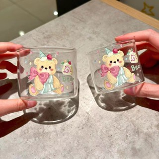 【免運24-H】卡通ins玻璃杯輕鬆熊 高顏值咖啡杯果汁杯 家用可愛精緻小茶杯