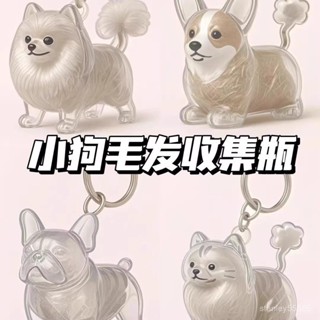 💖精美紀念寵物鑰匙圈💖✨可愛小狗透明毛髮收納盒動物毛球膠囊掛件裝飾紀念防塵盒收集玩具 8IIO