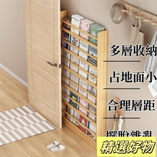 壁掛置物架 實木兒童書櫃 上墻免打孔收納櫃 子門後薄櫃 夾縫簡易書架 繪本架 窄櫃子門後置物架 小書架 收納架6.10
