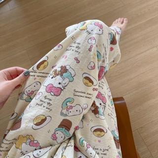 熱賣 睡褲 居家遛彎褲 臺灣出貨 2025春夏新款卡通睡褲女寬松休閑長褲防蚊褲舒適薄款居家褲遛彎褲
