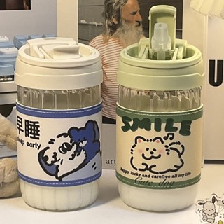 [高階質感 限時折扣]雙飲玻璃杯子女生高顏值吸管水杯小紅書爆款可愛卡通耐高溫咖啡杯 高顏值 簡約 耐用