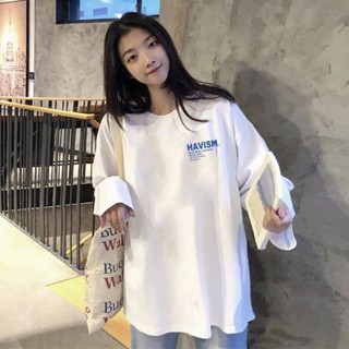 鹿小姐✨日係簡約長袖T恤女 ins超火秋季新款學生韓版寬鬆慵懶風大學T 百搭上衣 長袖上衣 女裝