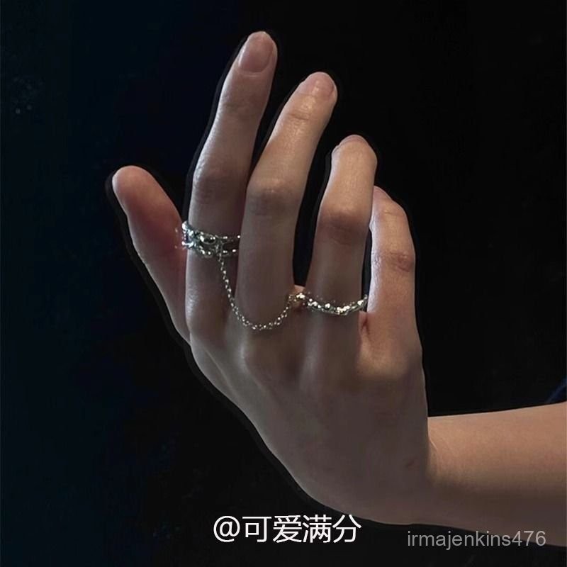 免運 臺灣出貨 個性戒指 「以愛為囚」冷淡風肌理鏈條雙指連體戒指小衆時尚甜酷潮流指環女 I6AK